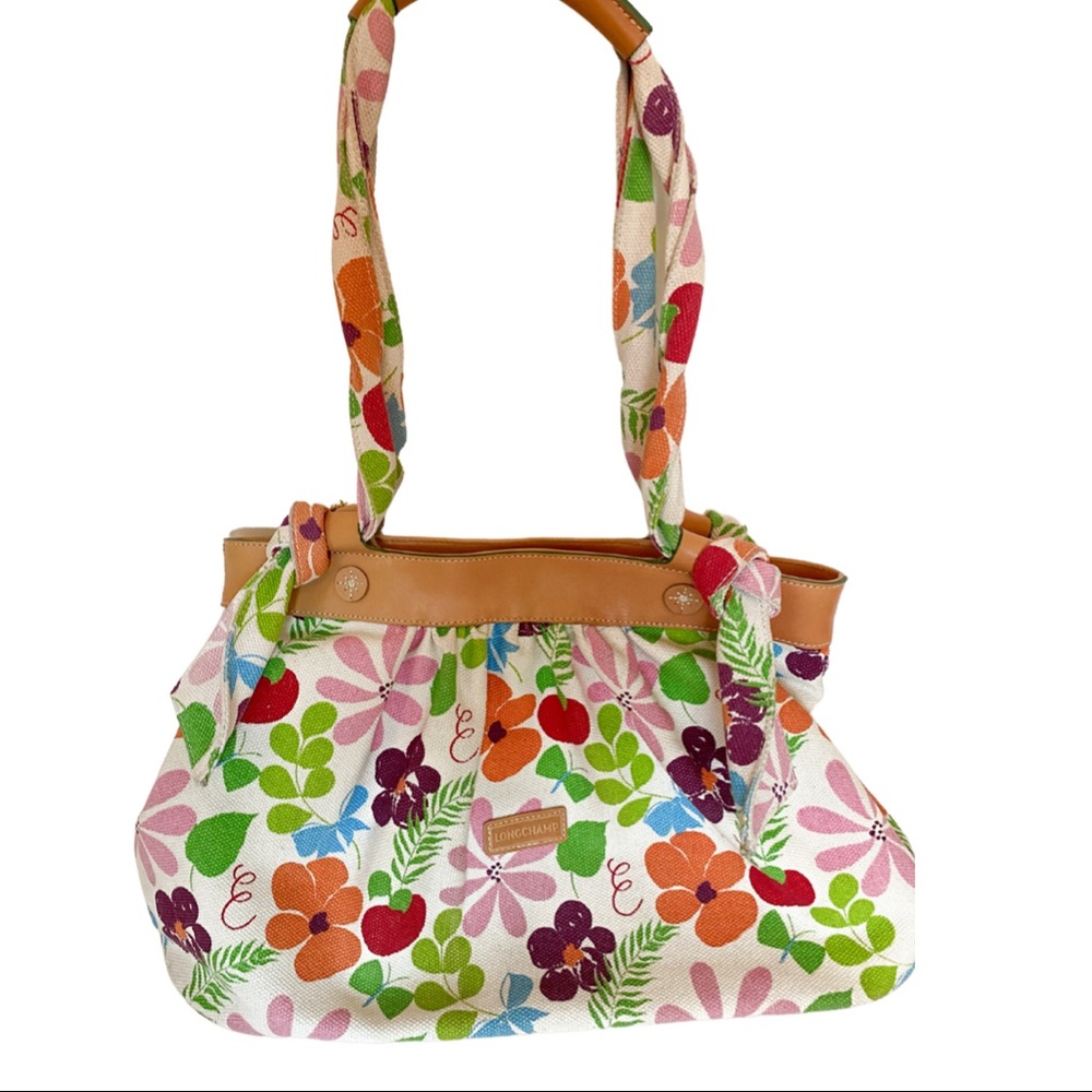 Longchamp floral fabric shoulder bag